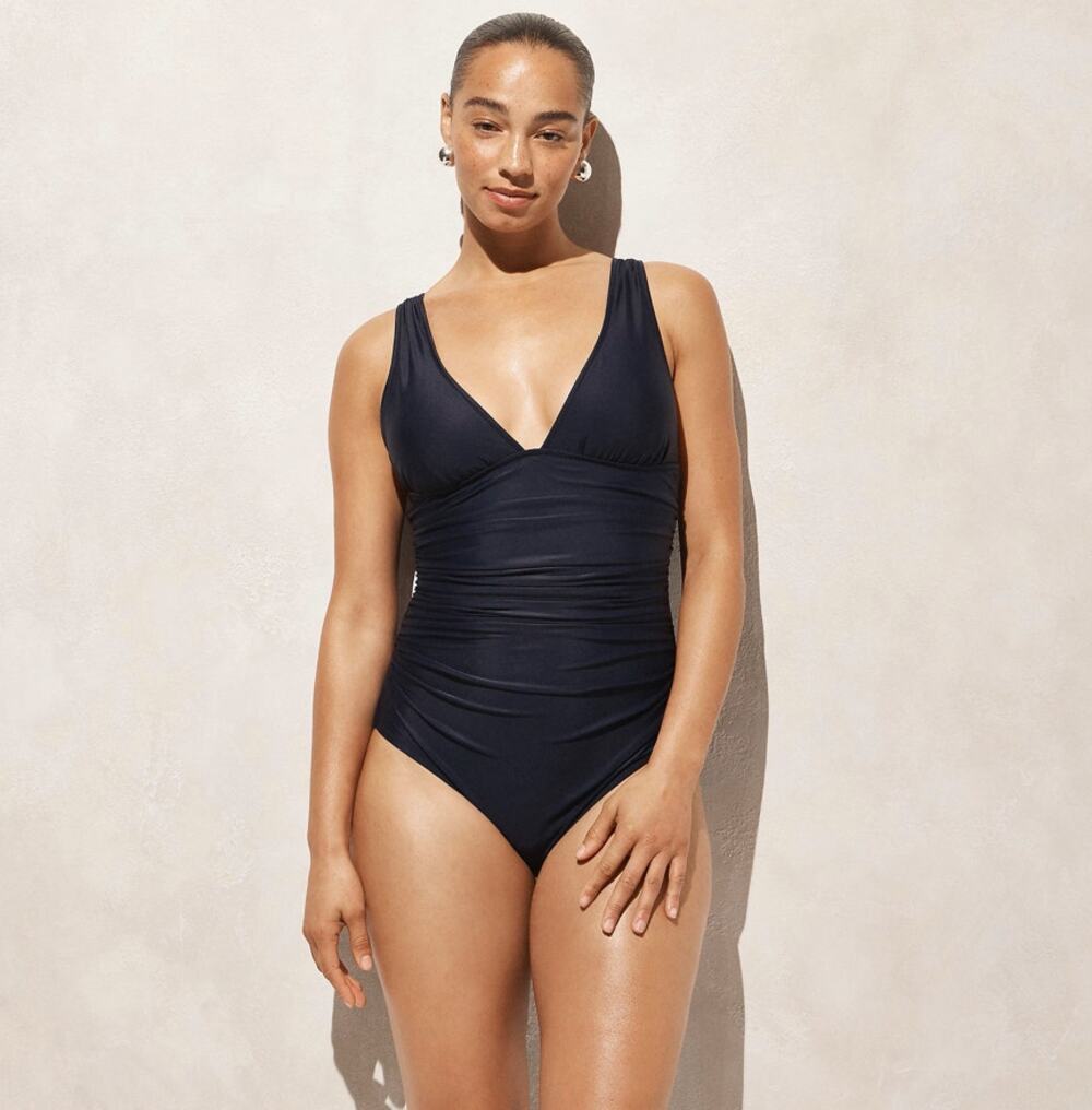 J.Crew Ruched V-Neck One Piece Swimsuit WMNS 6 Navy Blue Stretch Full Coverage